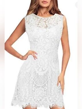 White Lace NWT Sleeveless Mini By MSLG Bridal Shower Rehearsal Dress Size M
